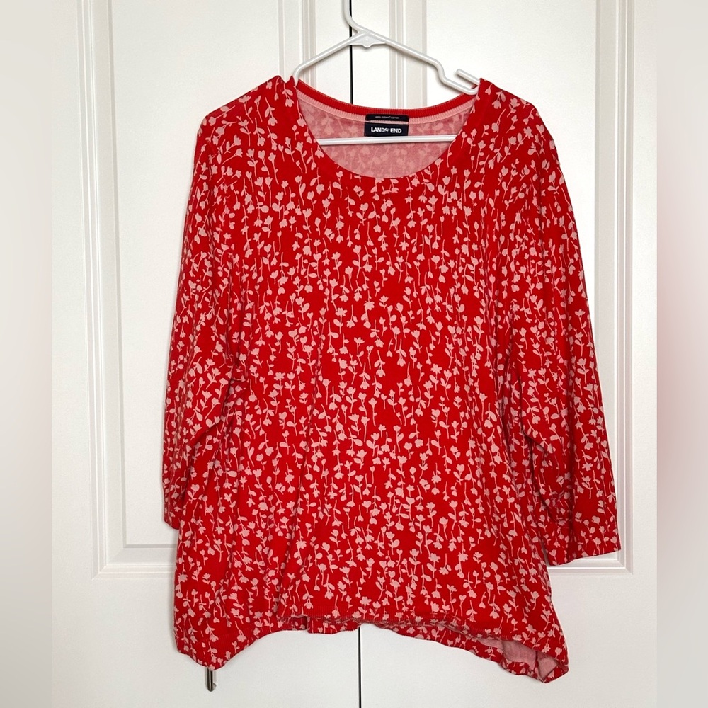 Lands' End Red and White Patterned Lightweight Sweater